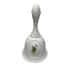 Fenton White Uranium Hand Painted Bell Signed By Artist Rare Vintage Purple